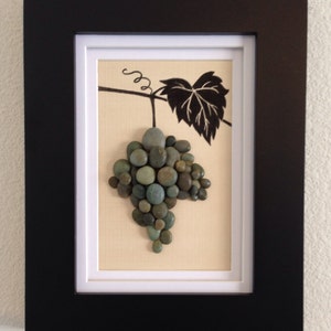 Pebble art, wine grapes, grapevine, wine, green, wall art decor, home decor, tuscany, unique gift, wall hanging image 1