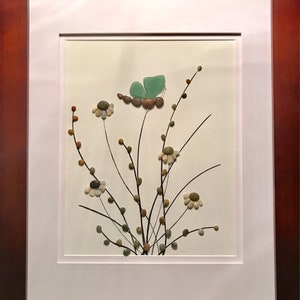 Genuine sea glass dragonflies and pebble flowers