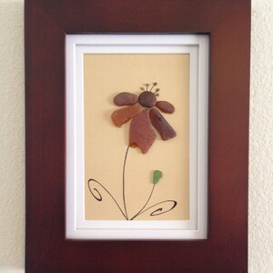 Sea glass art, pebble art, framed art, wall decor, home decor, flower, unique gift, beach decor, wall hanging