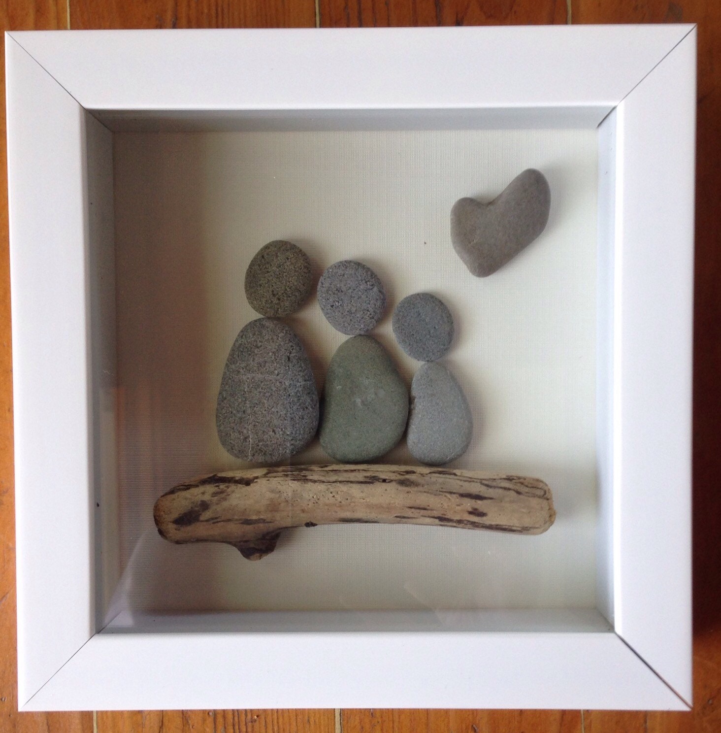 Pebble art family of 3 representation shadowbox driftwood Etsy