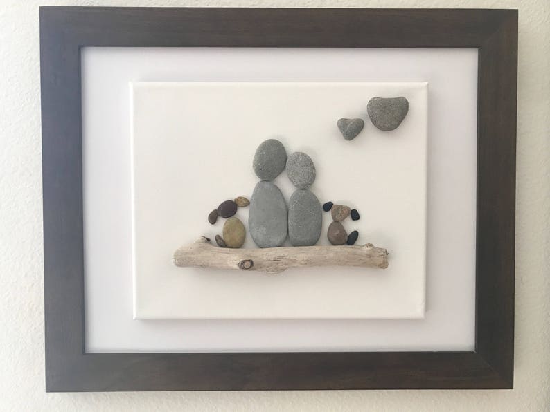 Pebble Art Couple With Two Dogs Framed Art Wall Art Love Etsy Canada