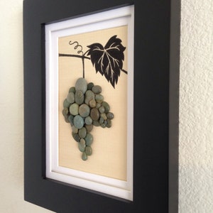 Pebble art, wine grapes, grapevine, wine, green, wall art decor, home decor, tuscany, unique gift, wall hanging image 2