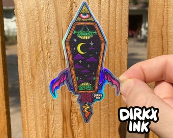 Crypt Coffin Vinyl Holographic Horror Halloween Skateboard Weatherproof Sticker Decal