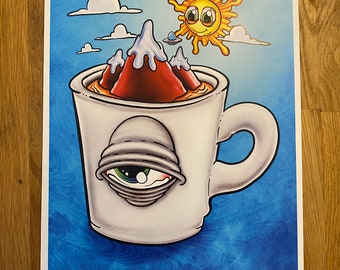 Coff-Eye Cartoon UFO Coffee Print