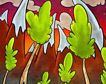 Telefonhintergrund mit Bäumen und Bergen