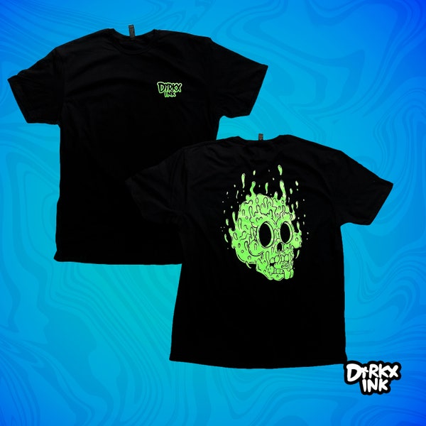 Dirkx Ink Skull Melt Glow In the Dark Green T-shirts