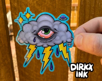 Eye Cloud Scifi Flash Art Gloss Vinyl Sticker for laptop lunch box skateboard