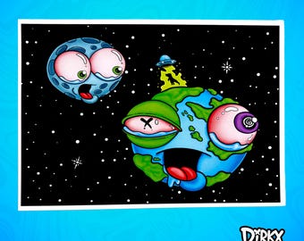 Abduction Earth Satin Art Print by Dirkx Ink