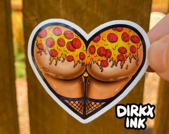 Pizza Booty Heart Waterproof Gag Decal Gloss Vinyl Sticker