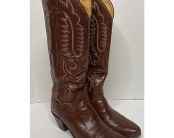 Vintage JUSTIN Women's Brown Cowboy Western Boots Size 6.5 B Style D7135
