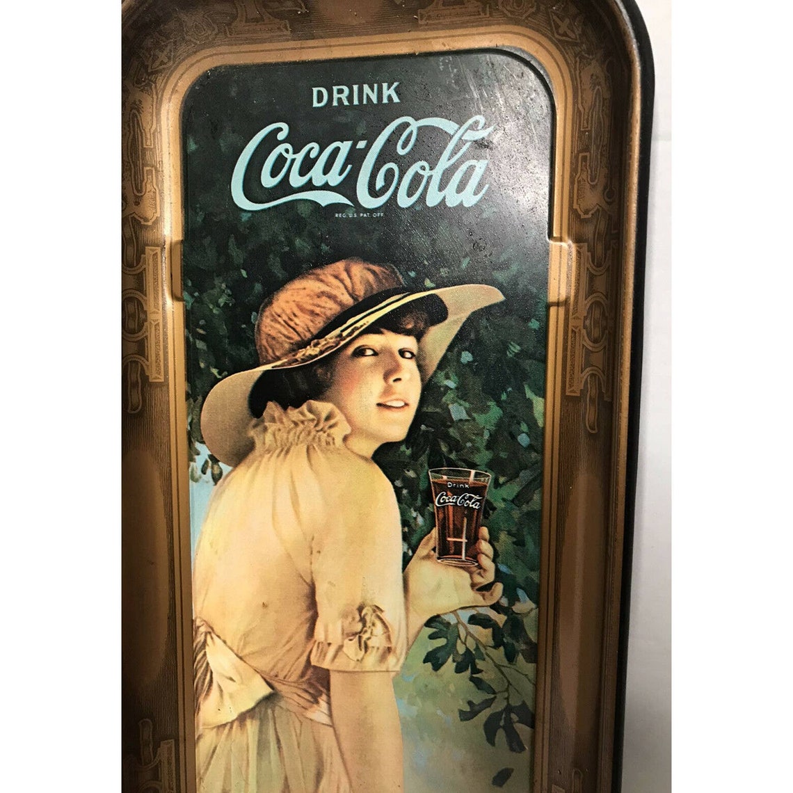 Vintage Coca Cola Lady Drinking Coke Serving Tray Reproduced in 1972