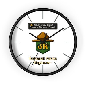 National Parks Explorer Wall Clock | Junior Ranger Badge Pixel Art