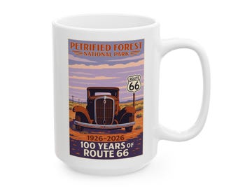 Taza de la Ruta 66 del Bosque Petrificado / Taza de viaje por carretera al Parque Nacional