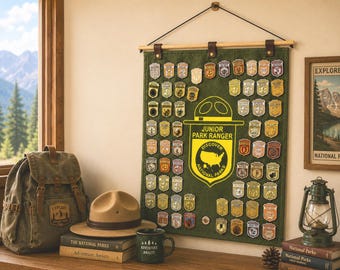 National Park Junior Ranger Badge Display Banner Plus, Scout Badge Holder, Patch & Enamel Pin Organizer, National Parks Wall Decor Gift