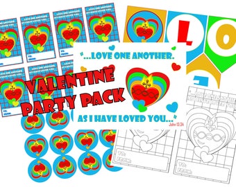 Sacred Heart Valentine Party Pack Printable Blue PDF