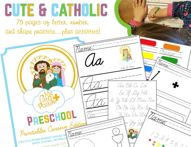 Catholic Preschool Printables Cursive - Etsy