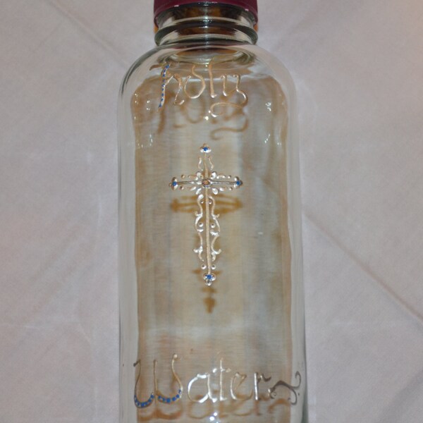 Holy Water Bottle hand painted glass
