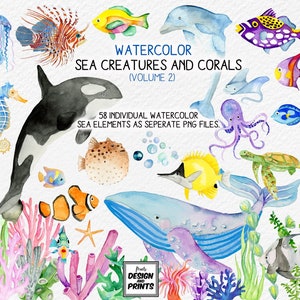 Under The Sea - Coral Reef Watercolor Clip Art / commercial use / design art / children decor / sea clip art / PNG format instant download