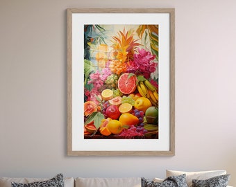 The Garden Fruit and Flora - Giclee Painting Print - Wall Art Home Decor | Fruit Still Life Print | Bananas, Pinapple, Grapefruit, Mango