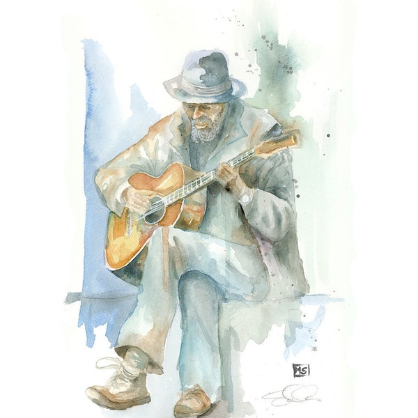 3 Chords and Semi-Truths - Watercolor Blues Print by Mark Schilder