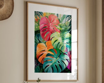 Monstera Colors - Giclee Painting Print - Wall Art Home Decor | Monstera Albo Print | Tropical Decor | Matte Print Colorful Art Poster