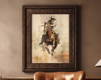 Bronco - Southwestern Cowboy Watercolors Series - Western Wall Art, Ranch Decor, Southwestern Art Wall Decor on Fine Art Matte Paper.