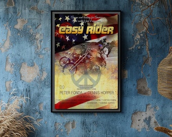 EASY RIDER (1969) Movie Poster Size 24"x36" Cinema Wall Decor, Home Theater Artwork, Bikers, Harley Davidson motorcycles poster.