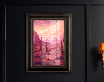 Desert's Embrace Western Arizona Wall Art Print | Monument Valley Wall Decor | Saguaro Cactus Art Painting | Southwest Illustration Print