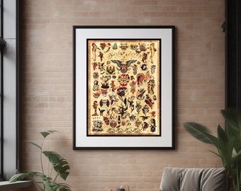 Sailor Jerry Tattoo Flash Design (Style C) Wall Art - (Old School Vintage Flash) -  Giclee Poster Print is 24&quot;x36&quot; in size.