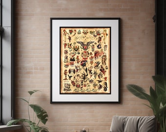 Sailor Jerry Tattoo Flash Design (Style C) Wall Art - (Old School Vintage Flash) -  Giclee Poster Print is 24"x36" in size.