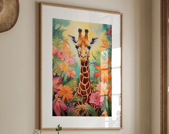 Giraffe In Jungle Flowers - Giclee Painting Print - Wall Art Home Decor | Animal Print | Nursery Decor | Giraffe Manor, Hotel Nairobi