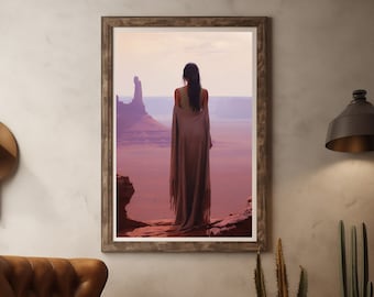 Navajo Monument Valley - Oil Painting Print, Native American Western Wall Art and Southwestern Wall Decor, on Fine Art Matte Paper.