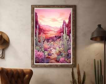 Cactus Colors Desert Wall Art Print | Joshua Tree Wall Decor | Saguaro Cactus Art Painting | Southwest Arizona Illustration Print