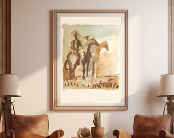 Abstract Cowboys - Southwestern Watercolors Series - Western Wall Art, Southwestern Ranch Art Wall Decor on Fine Art Matte Paper. UNFRAMED.