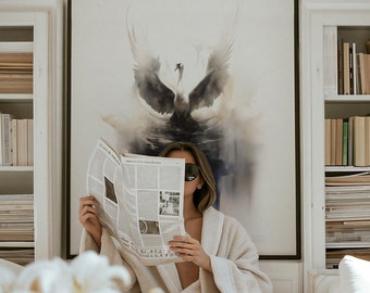 Dark Swan - Watercolor Nature Wildlife - Limited Edition Print by Mark Schilder (Gallery Wall Art)