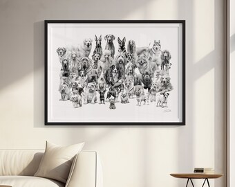 Best Friends and Fur Babies - Dog Breed Portrait (Dachshund, Bulldog, Cockapoodle, Corgi, etc... done in Pencil on Fine Art Matte Paper.