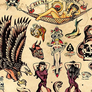 Close-up of Sailor Jerry (Norman Collins) Vintage Style Tattoo Flash Art Print by Mark Schilder.