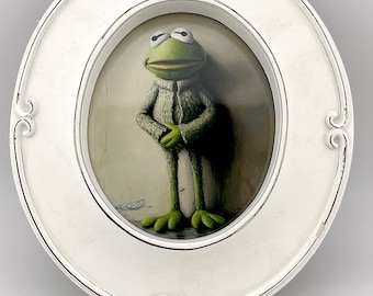 Green Icon in Mohair - Oval Framed Mini Art Print by Mark Schilder - Mini Art, Small Art, Tiny Art, It’s not easy being green!