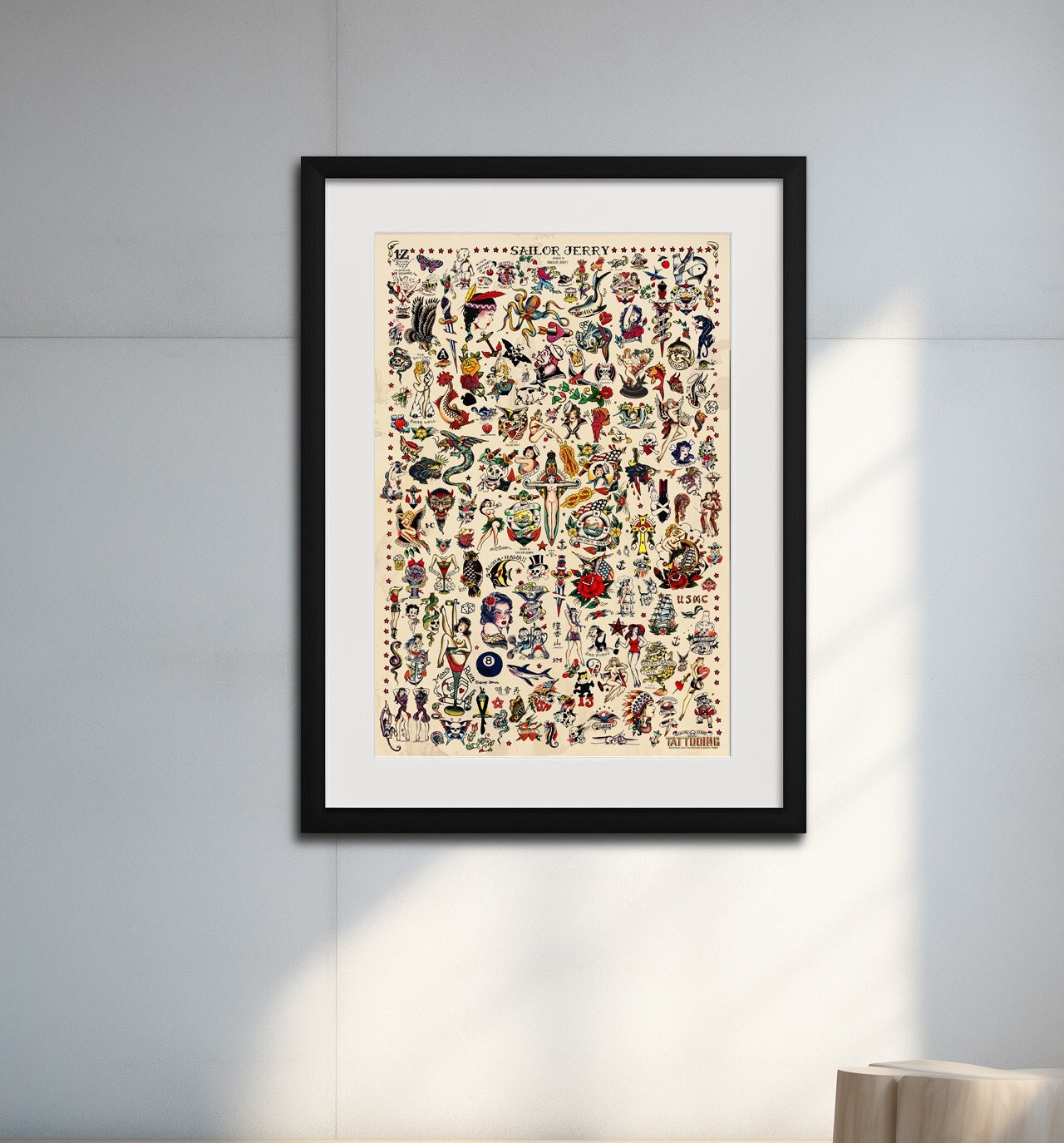 Sailor Jerry Tattoo Designs (Flash) Wall Art Print - Done on Hahnemuhle Fine Art Photo Rag Paper with Archival Inks - 24"x36" (Unframed)