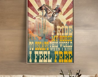 Nostalgic Retro Cowboy Graphic Art Print | Urban Cowboy Artistry | Vintage Western Ranch Decor | Bucking Bronco | Southwestern Boho Wall Art