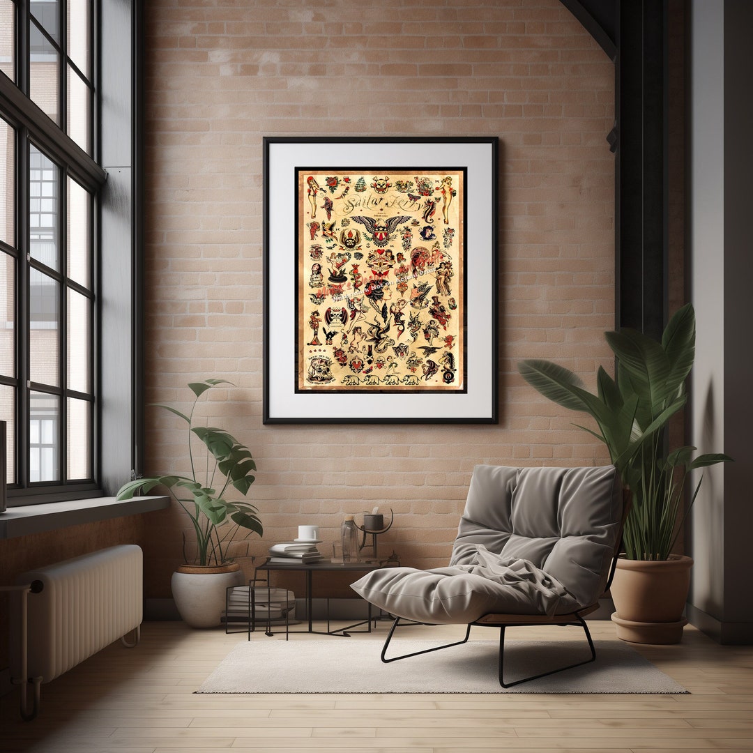 Sailor Jerry Tattoo Flash Design (style C) Wall Art - (old School
