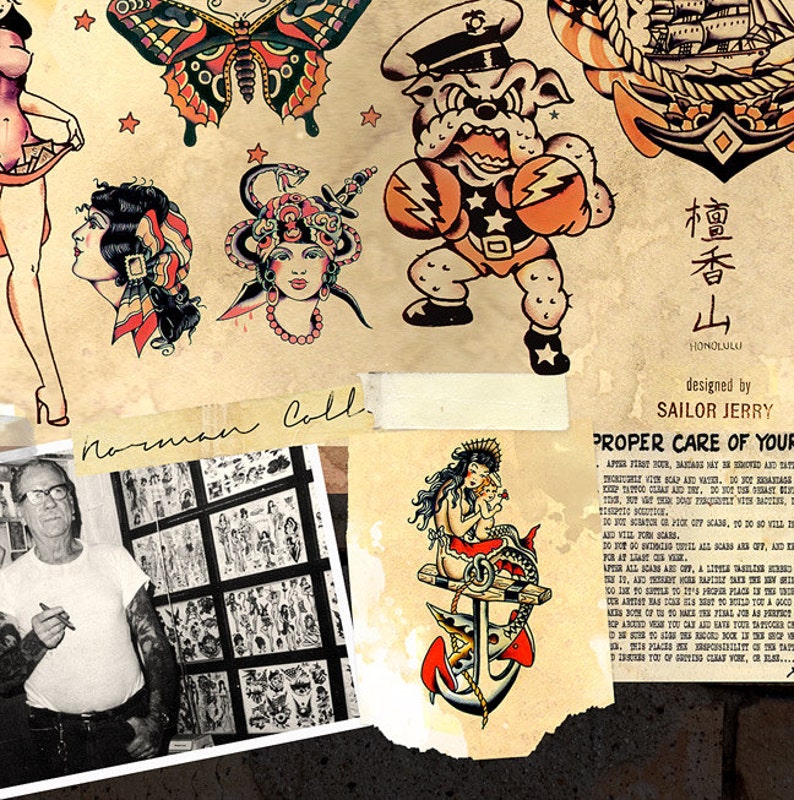 Second close-up of Sailor Jerry (Norman Collins) Vintage Style Tattoo Flash Art Print by Mark Schilder.