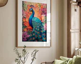 The Peacock - Giclee Painting Print (not a digital download) - Wall Art Home Decor | Animal Print | Nursery Decor | Beautiful Feathers