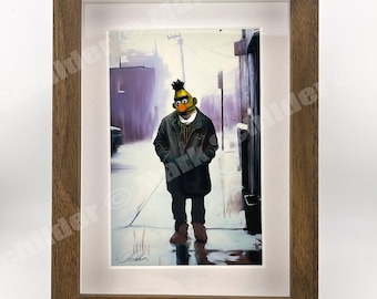 Bert’s Forgotten Alley - 3.5 x 5.5 Inch Framed Mini Art Print by Mark Schilder - Mini Art, Small Art, Tiny Art, It’s not easy being green!