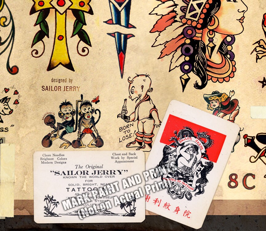 Sailor Jerry Tattoo Flash Design (Style B) Wall Art - (Old School