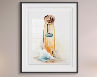 Watercolor Prairie Break Surfboard Art Print | Coastal Cowboy Wall Art | Western Ranch Decor | Southwestern Art | Contemporary Ranch Decor