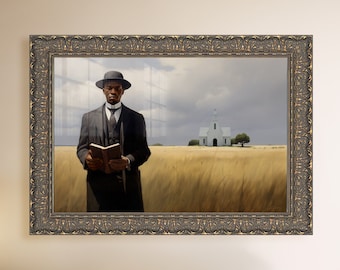 The Baptist | Portrait of Black Baptist Preacher, Original Oil Painting Wall Art, Spiritual African American Art, on Fine Art Matte Paper.