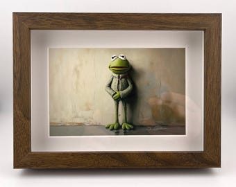 Green Icon in Mohair - 5.5 x 3.5 Inch Framed Mini Art Print by Mark Schilder - Mini Art, Small Art, Tiny Art, It’s not easy being green!