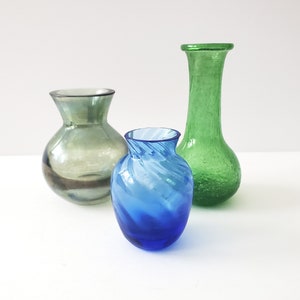 Vintage Trio of Bud Vases, Green and Blue