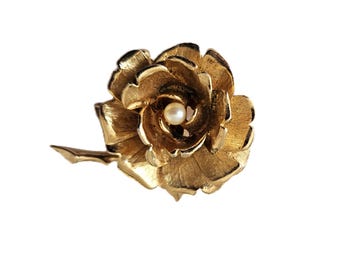 Broche Fleur Vintage Boucher Avec Perles - Bijou Ancien De Collection, Occasion Portée